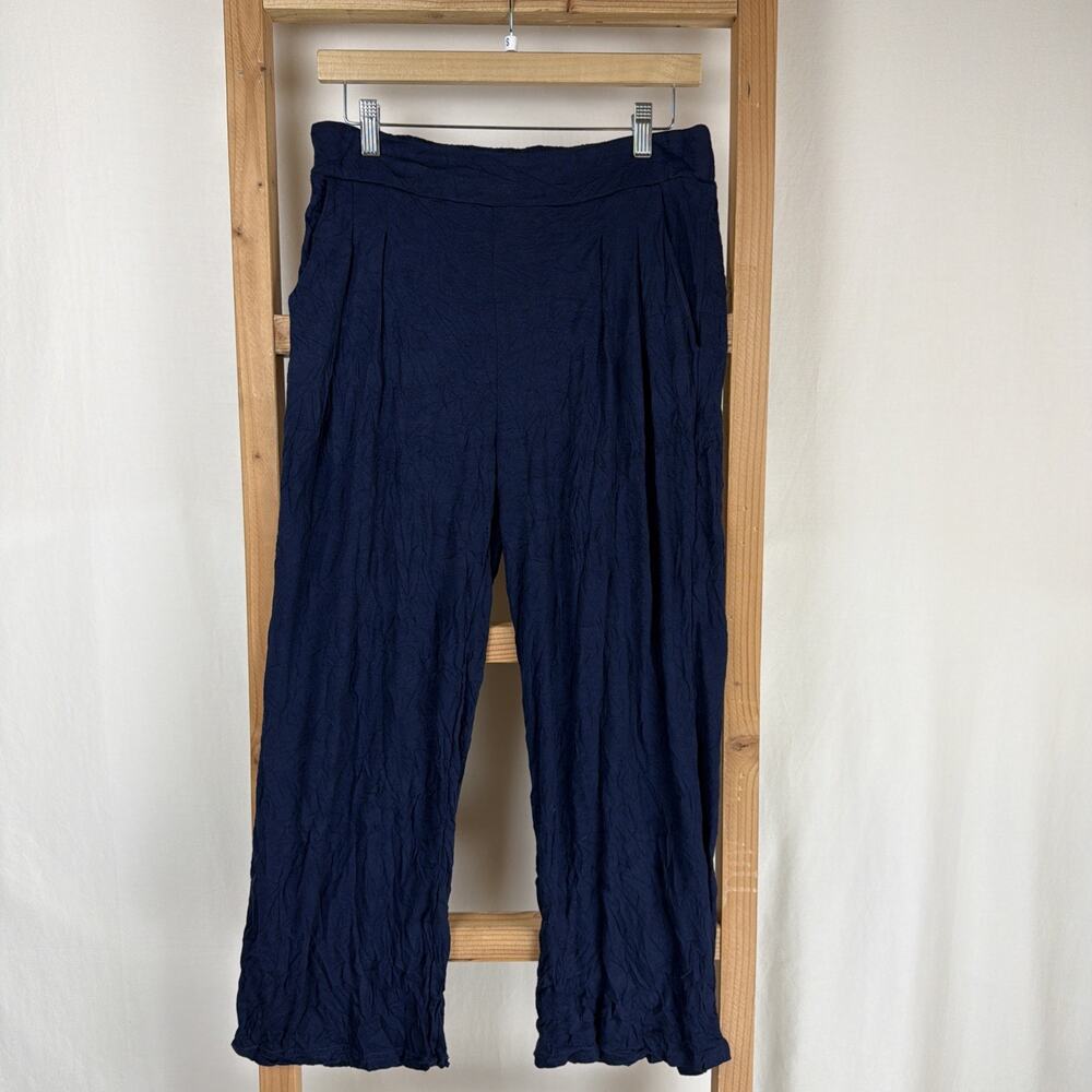 NWT Shana Navy Blue Pockets Cropped Crinkle Pants #0899 Size XS